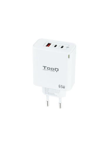 TooQ Cargador de Pared GaN 2USB-C/PD + USB-A/QC 65W, Blanco