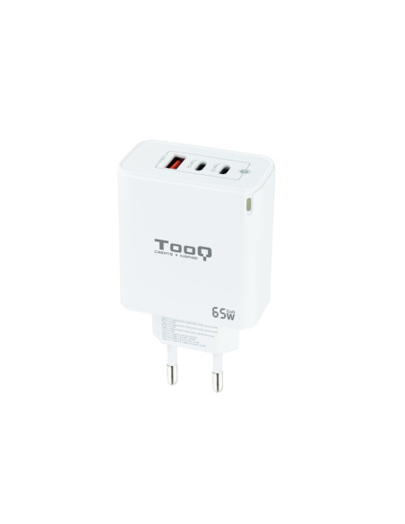 TooQ Cargador de Pared GaN 2USB-C/PD + USB-A/QC 65W, Blanco