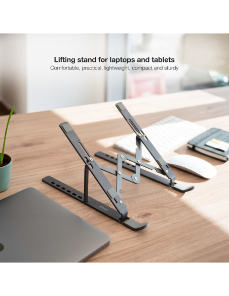 TooQ Soporte Elevador para Portátiles, Tablets, Móviles y Libros, Gris