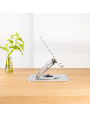 TooQ Soporte Elevador con rotación 360° y ajustable, para dispositivos de 11”-17”, Color Plata