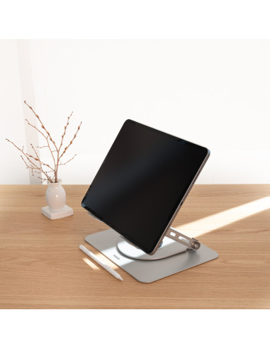 TooQ Soporte Elevador con rotación 360° y ajustable, para dispositivos de 11”-17”, Color Plata