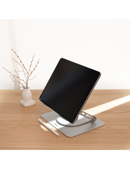 TooQ Soporte Elevador con rotación 360° y ajustable, para dispositivos de 11”-17”, Color Plata
