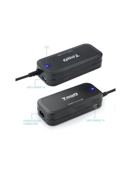 TooQ TQLC-90BS02AT adaptador e inversor de corriente Interior 90 W Negro
