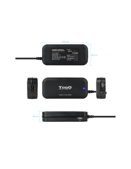 TooQ TQLC-90BS02AT adaptador e inversor de corriente Interior 90 W Negro