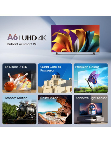 Hisense 65A6N 165,1 cm (65") 4K Ultra HD Smart TV Wifi Negro 300 cd / m²