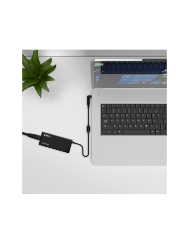 AISENS Cargador 65 W Automatico Universal Multitension Para Portatil Con 9 Conectores + USB-A QC.3.0