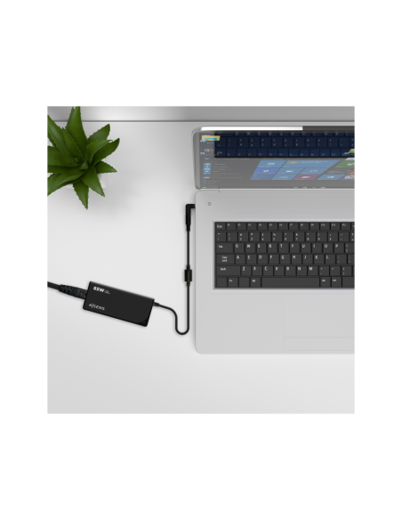 AISENS Cargador 65 W Automatico Universal Multitension Para Portatil Con 9 Conectores + USB-A QC.3.0