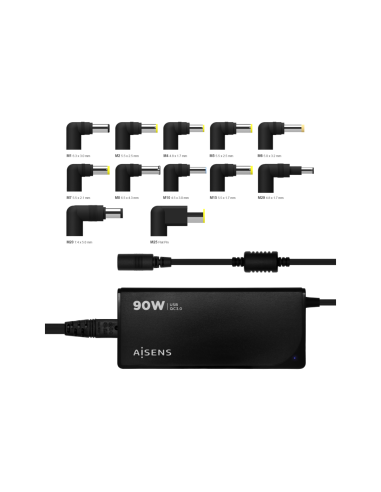 AISENS ASLC-90WAUTO-BK adaptador e inversor de corriente Interior 90 W Negro