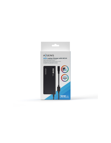 AISENS ASLC-90WAUTO-BK adaptador e inversor de corriente Interior 90 W Negro