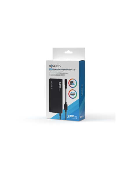 AISENS ASLC-90WAUTO-BK adaptador e inversor de corriente Interior 90 W Negro