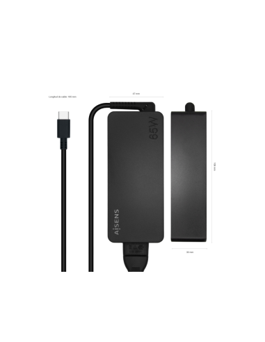 AISENS Cargador 65W PD3.0 1XUSB-C 1.8M, Negro