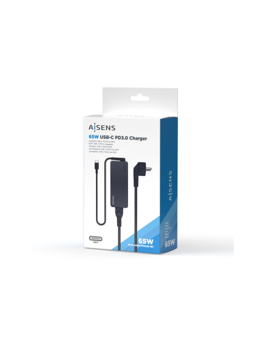 AISENS Cargador 65W PD3.0 1XUSB-C 1.8M, Negro