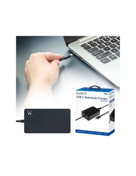 Ewent EW3980 adaptador e inversor de corriente Interior 65 W Negro