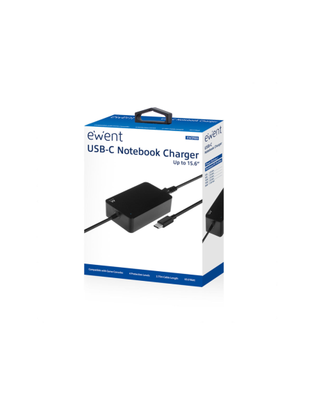 Ewent EW3980 adaptador e inversor de corriente Interior 65 W Negro