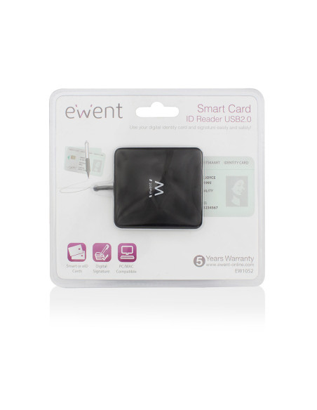 Ewent EW1052 lector de tarjeta inteligente USB USB 2.0 Negro