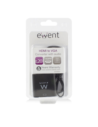 Ewent EW9864 adaptador de cable de vídeo 0,2 m HDMI VGA, 3.5mm Negro