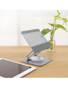 TooQ Soporte de Sobremesa con rotación 360° y ajustable para dispositivos de hasta 13”, Color Plata 2
