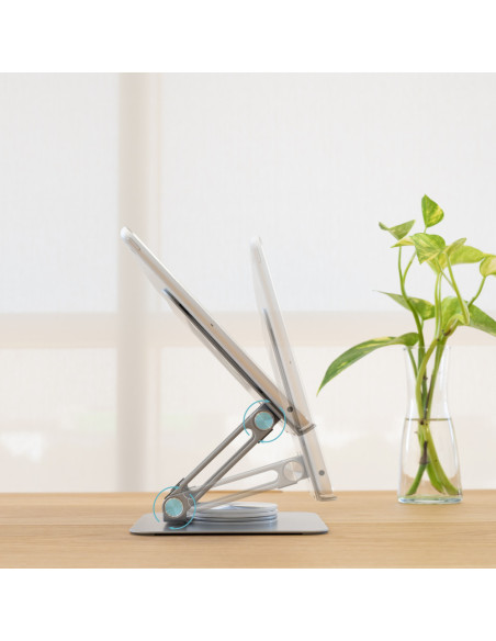 TooQ Soporte de Sobremesa con rotación 360° y ajustable para dispositivos de hasta 13”, Color Plata