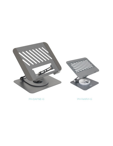 TooQ Soporte Elevador con rotación 360° y ajustable, para dispositivos de hasta 13”, Color Gris Oscuro