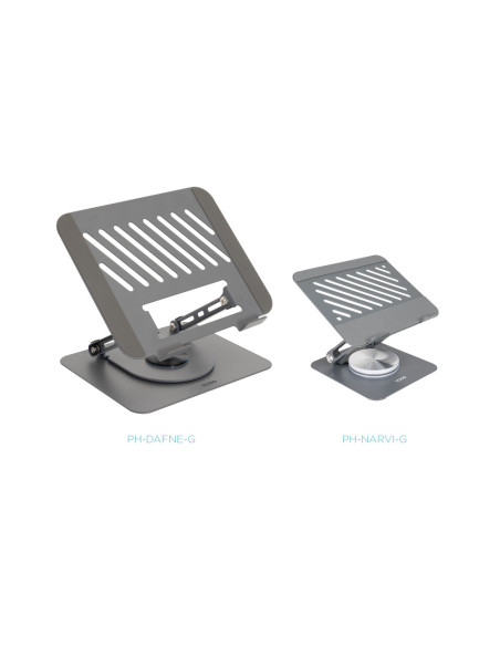 TooQ Soporte Elevador con rotación 360° y ajustable, para dispositivos de hasta 13”, Color Gris Oscuro