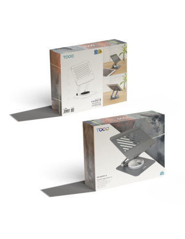 TooQ Soporte Elevador con rotación 360° y ajustable, para dispositivos de hasta 13”, Color Gris Oscuro