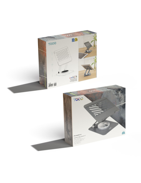 TooQ Soporte Elevador con rotación 360° y ajustable, para dispositivos de hasta 13”, Color Gris Oscuro