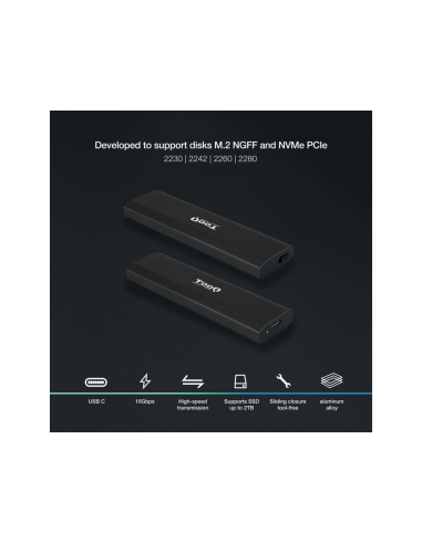 TooQ Shura Caja externa para unidad de estado sólido (SSD) Negro M.2