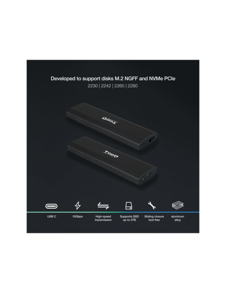 TooQ Shura Caja externa para unidad de estado sólido (SSD) Negro M.2
