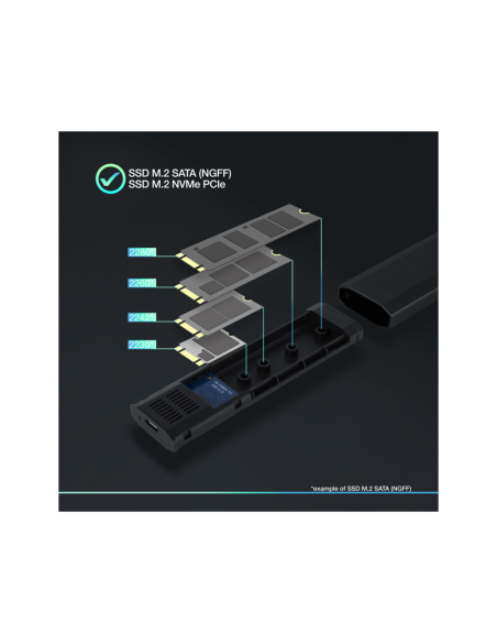 TooQ Shura Caja externa para unidad de estado sólido (SSD) Negro M.2