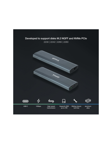 TooQ Shura Caja externa para unidad de estado sólido (SSD) Gris M.2