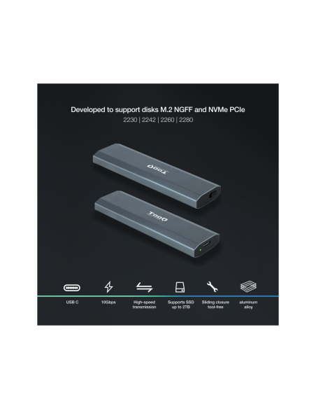 TooQ Shura Caja externa para unidad de estado sólido (SSD) Gris M.2