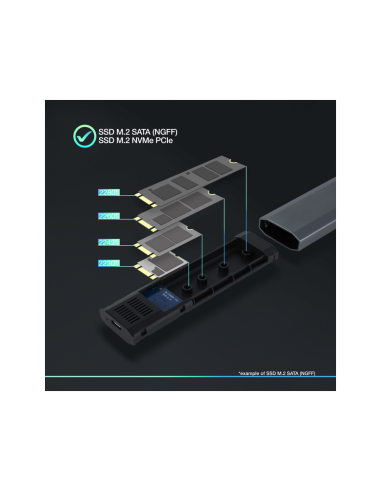 TooQ Shura Caja externa para unidad de estado sólido (SSD) Gris M.2