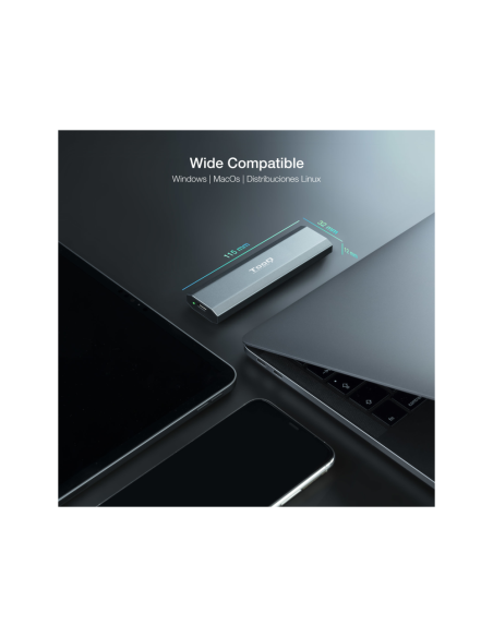 TooQ Shura Caja externa para unidad de estado sólido (SSD) Gris M.2