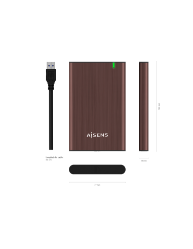 AISENS Caja Externa 2.5" ASE-2525BWN 9.5 mm SATA A USB 3.0/USB 3.1 Gen1, Marron