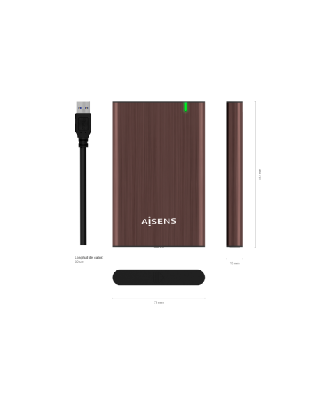 AISENS Caja Externa 2.5" ASE-2525BWN 9.5 mm SATA A USB 3.0/USB 3.1 Gen1, Marron