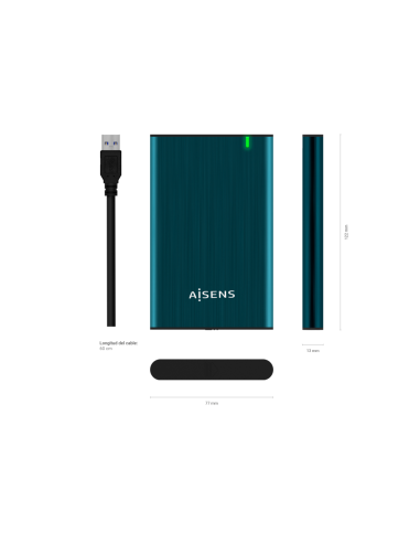AISENS Caja Externa 2.5" ASE-2525PB 9.5 mm SATA A USB 3.0/USB 3.1 Gen1, Azul Pacifico