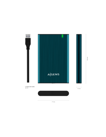 AISENS Caja Externa 2.5" ASE-2525PB 9.5 mm SATA A USB 3.0/USB 3.1 Gen1, Azul Pacifico