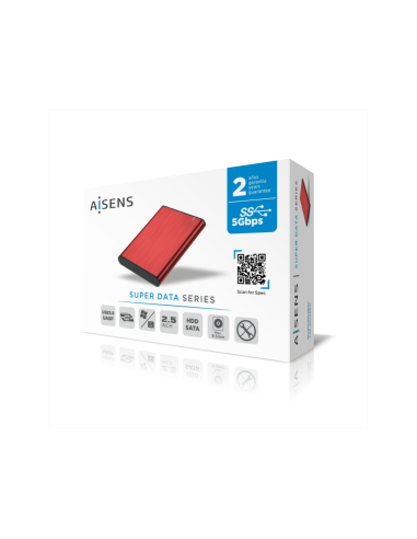 AISENS Caja Externa 2,5" ASE-2525RED 9.5mm SATA a USB 3.0/USB3.1 Gen1, Rojo