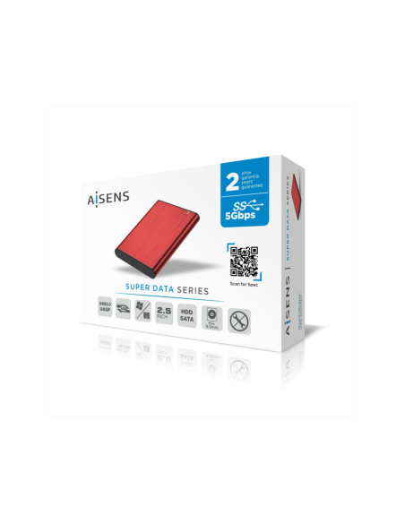 AISENS Caja Externa 2,5" ASE-2525RED 9.5mm SATA a USB 3.0/USB3.1 Gen1, Rojo