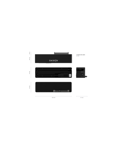 AISENS Adaptador ASE-35C02B SATA a USB-C USB 3.0/USB3.1 GEN1 para Discos Duros 2.5" y 3.5" con Alimentador, Negro
