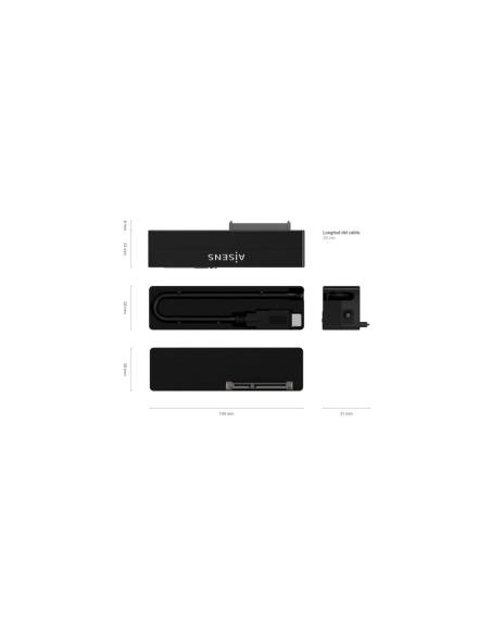 AISENS Adaptador ASE-35C02B SATA a USB-C USB 3.0/USB3.1 GEN1 para Discos Duros 2.5" y 3.5" con Alimentador, Negro