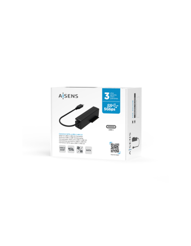 AISENS Adaptador ASE-35C02B SATA a USB-C USB 3.0/USB3.1 GEN1 para Discos Duros 2.5" y 3.5" con Alimentador, Negro