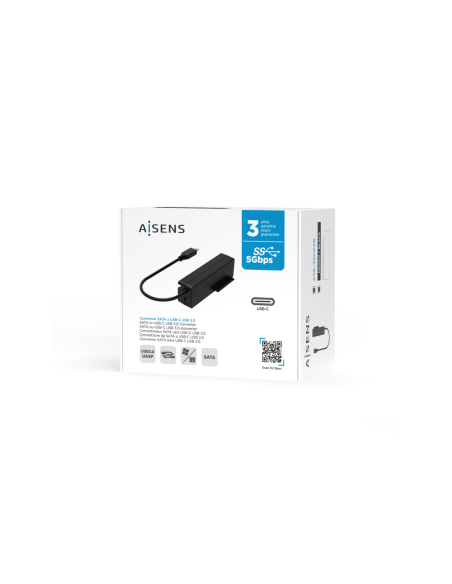 AISENS Adaptador ASE-35C02B SATA a USB-C USB 3.0/USB3.1 GEN1 para Discos Duros 2.5" y 3.5" con Alimentador, Negro