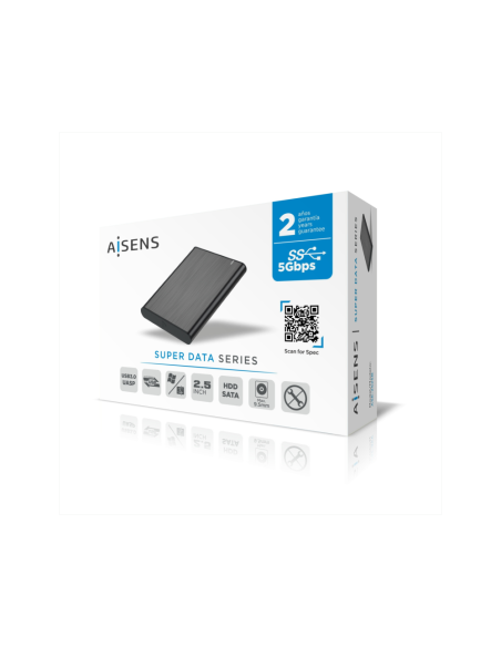 AISENS Caja Externa 2,5" ASE-2525B 9.5mm SATA a USB 3.0/USB3.1 Gen1, Negra
