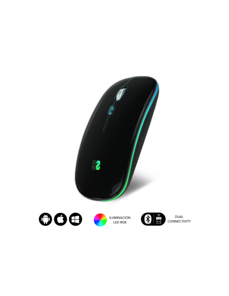 SUBBLIM Ratón Inalámbrico Bluetooth + RF RGB LED Dual Flat Mouse Black