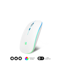 SUBBLIM Ratón Inalámbrico Bluetooth + RF RGB LED Dual Flat Mouse White