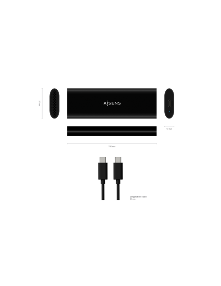 AISENS Caja Externa M.2 (NGFF) ASM2-014B SATA/NVMe A USB3.1 Gen2, Negro