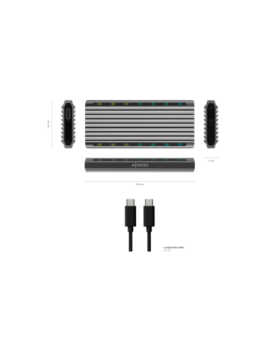 AISENS Caja Externa M.2 RGB Gaming ASM2-RGB011GR SATA/NVMe A USB3.1 Gen2, Gris