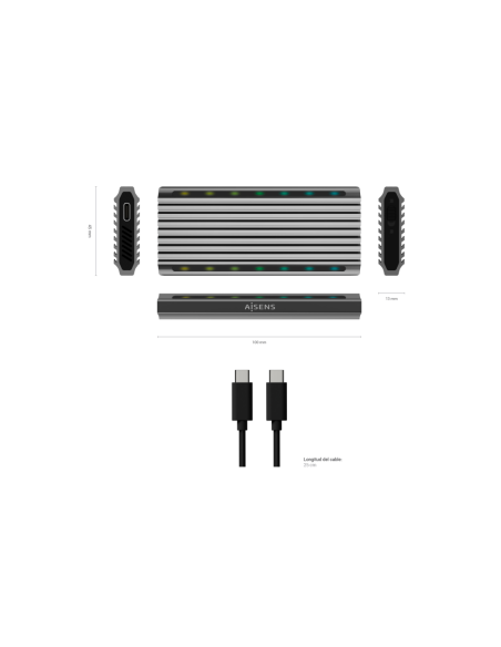 AISENS Caja Externa M.2 RGB Gaming ASM2-RGB011GR SATA/NVMe A USB3.1 Gen2, Gris