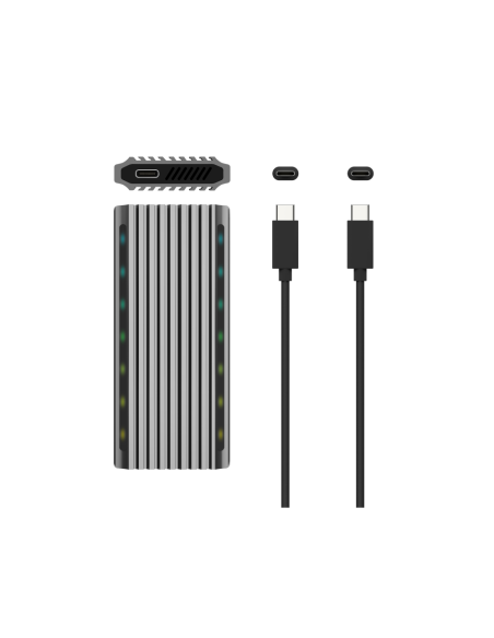 AISENS Caja Externa M.2 RGB Gaming ASM2-RGB011GR SATA/NVMe A USB3.1 Gen2, Gris